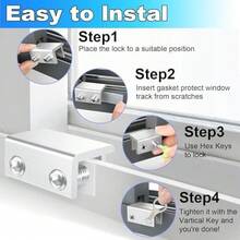 [4 Sets] Sliding Window Lock With Key Aluminum Alloy Adjustable Security Lock (Silver) Single Hole Quick Installation Anti-Theft And Anti-Theft Suitable For Vertical/Horizontal Windows - Silver-large - View 9