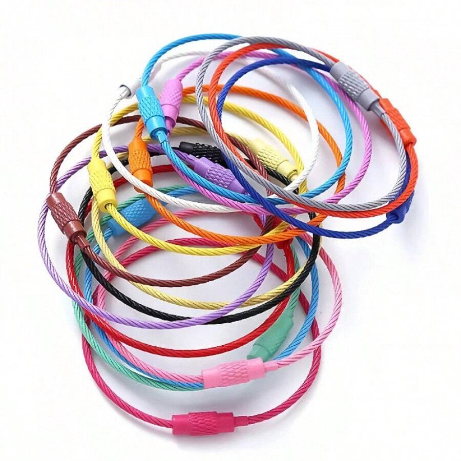 50pcs Colorful Wire Rings Rotating Screw Keychain Key Rings Bag Charms DIY Jewelry Accessories - Multicolor - View 1