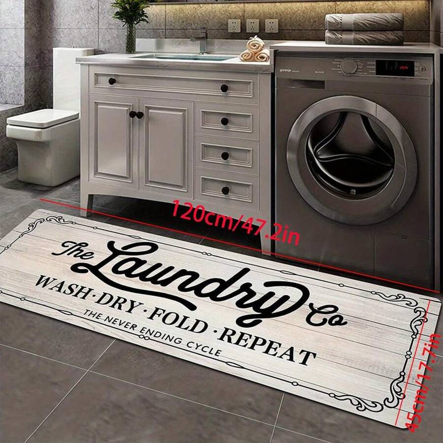 Laundry Room Rug Runner - Non-Slip, Durable Polyester With Laundry Room - The Wash, Dry, Fold, Repeat Design, Washable, Home Decor And Hallway Entrance, Decorative Floor Covering |   Decorative Floor |   Nonslip Backing