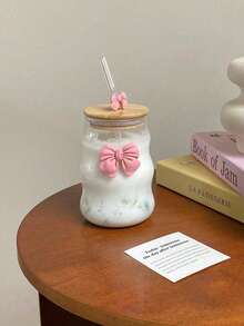 1pc (350ml/11.83oz) Square Bow Tied Glass Cup With Handle, Clear Handle Pumpkin Cup, Classic Mug, Tea Cup, Juice Cup, Coffee Cup, Milk Cup, Water Cup, Fruit Cup, Soup Cup, Suitable For Kitchen, Dining Room, Party, Halloween, Outdoor Party