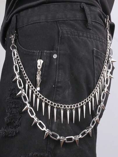 1pc Fashion Minimalist Punk Rock Versatile Rivet & Metal Chain Waist Belt, Unisex Jeans Decorative Chain Gift