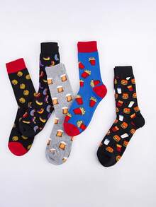 5 Paar Herren Crew Socken, neue stilvolle Lebensmittel Grafik Muster, bequeme weiche Socken, Freizeitbekleidung