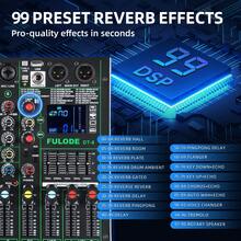 Professional DJ Audio Mixer, 6-Channel Sound Mixing Board With 99 DSP Effects, Wireless, 48V Phantom Power, Vocal Removal, For Live Streaming And Recording - US A Type Plug(110-127V) - View 9