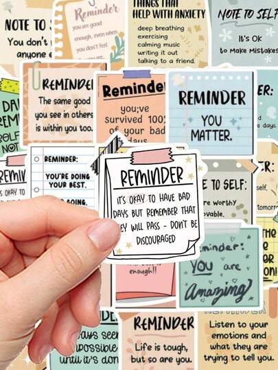 50 件卡通涂鸦提醒贴纸，可用于笔记本电脑、iPad、吉他、水瓶、手机壳上的 DIY 装饰，防水贴纸，适用于手机家居装饰、返校房间装饰、学校用品