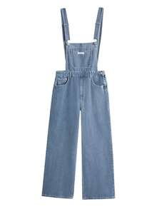 2026 Summer Denim Bib Overalls For Women, Casual Jean Jumpsuit Loose Fit, Sleeveless Washed Denim Long Overall Tank Vest For 90s Retro Style - Màu xanh lam - Xem 5