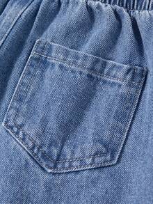 1pc Girls Casual Minimalist Star & Snowflake Print Denim Pants, Comfortable Daily Wear, Autumn/Winter New