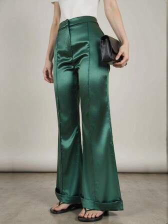 D&M Satin Elegant Pocket Flared Pants, Suitable For Pairing With High Heels Or Tall Women, Suitable For Everyday And Party Occasions