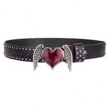1PC Pink Heart-Shaped Wing Punk Belt For Women, Jeans And Accessories,  And Versatile Belt - Black - View 5