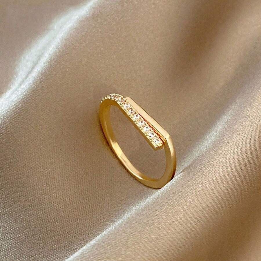 High-End Plain  Ring For Women Ins  Light Luxury Niche Design Open Index Finger Ring Does Not Fade Cold Style - 金色 - 查看 1