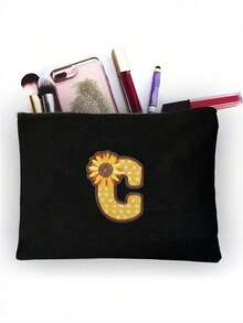 Black Portable Cosmetic Bag With Autumn-Style Towel Embroidery,Letters A-Z,Versatile And Stylish Black Toilet Travel Bag, Women's Portable Makeup Storage Bag,Simple Zipper Beauty Bag,Cosmetic Bag For Small Items Storage, Multifunctional Storage Bag,Christmas Gifts,Pouch,Travel,Gifts For Women,Women's Necessaire,Travel Essential,Pouch,Clutch / Small Handbag,Necessaire,Makeup Organizer,Makeup Organize,Pouch,Brush Holder,Mini Pouch,Large Capacity Pouch,Gifts For Women,Christmas Gifts,Gift Ideas For Women