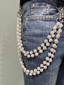 1pc Fashion Street Hip-Hop Pants Chain, Handmade Ceramic Rhinestone Ball Waist Chain, Unisex Body Chain Accessory For Daily Wear (Friendly Reminder: This Is A Handmade Chain, Occasional Detachment Is Normal, Can Be Re-Assembled) - trắng - Xem 13