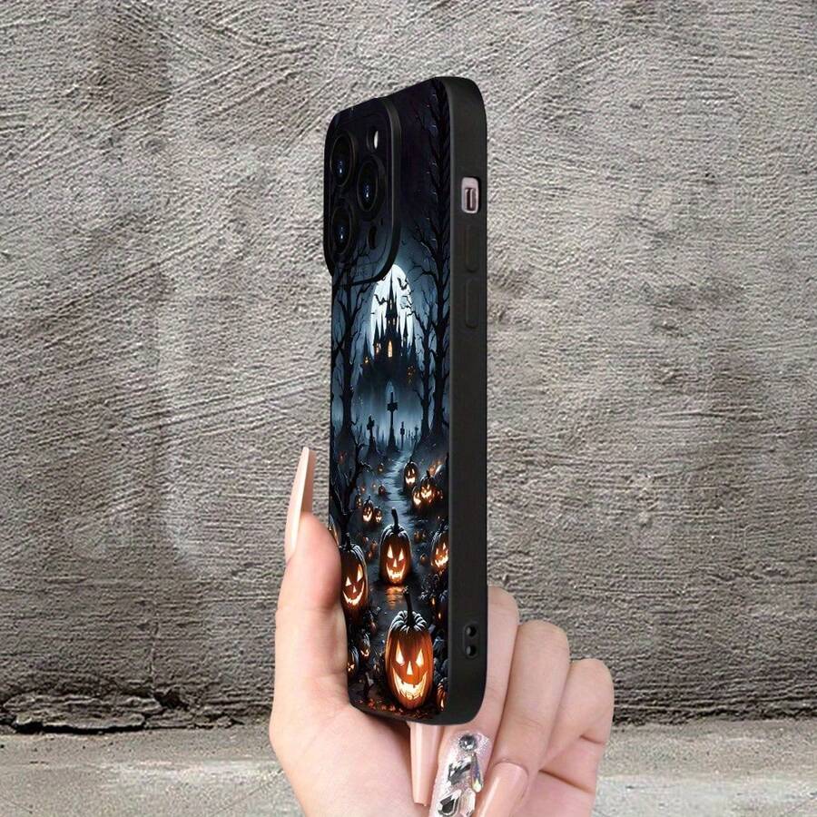 Halloween Theme Pumpkin Castle Pattern Simple Unique Fashion Fun Pretty  Men And Women Pretty Men And Beautiful Women Matte Texture Phone Case For IPhone 15 14 13 12 11 XS XR X 7 8 Plus Pro Max Mini (Send To Friends, Family, Boyfriend, Girlfriend) - Blanco antiguo - Ver 1