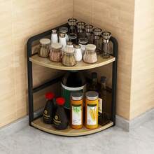 2-Tier Heavy Duty Metal Triangular Corner Shelf, 2-Layer Triangle Spice Rack Storage Organizer, Large Capacity Kitchen Countertop Seasoning, Spice And Bottle Storage, Bathroom, Pantry, Countertop And Home Storage Space-Saving Corner Shelf - Multicolor - View 9