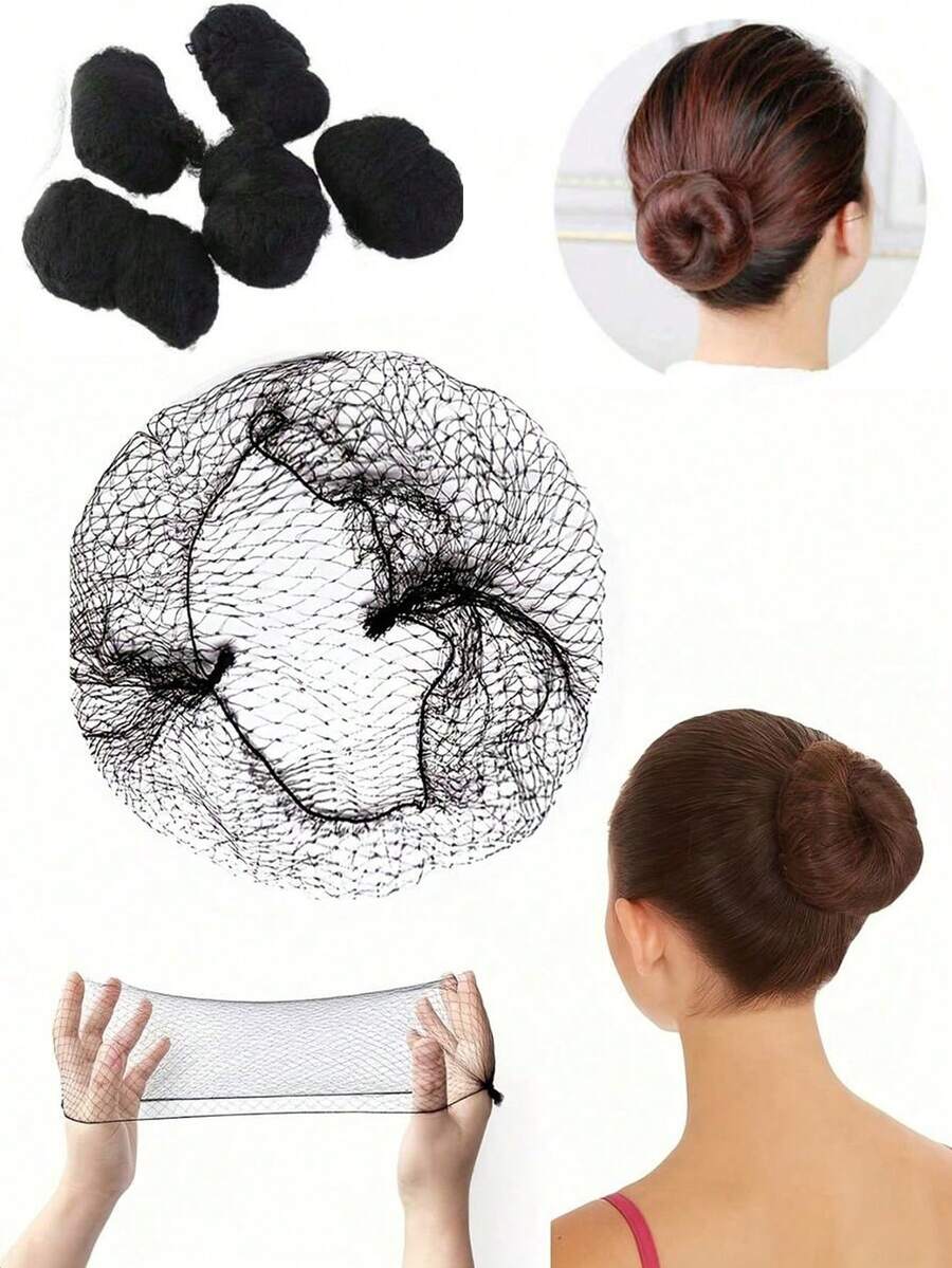 100 lưới tóc đàn hồi vô hình dùng để búi tóc, lưới nhẹ và thoáng khí, lưới tóc đàn hồi cao dành cho vũ công, tiếp viên hàng không hoặc sử dụng hàng ngày