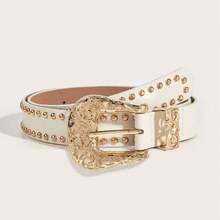 1pc Gold Rivet Sexy Y2K PU Leather Belt, Hollow Out Waist Belt With Western Cowboy Buckle, Suitable For Daily Wear - Golden Rivets - View 6