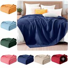 Elegant Comfort 1pc Soft Waffle Weave Throw Blanket , Lightweight Summer Blanket For Hot Sleepers, Full, Queen, King, Twin, And Twin XL Size Bed Breathable Cozy Warm Woven Textured Blankets For Couch, Bed, Sofa, Home Décor, Christmas Decorations Gifts, Cozy Winter Styles, Holiday Décor - 海軍 - 查看 1
