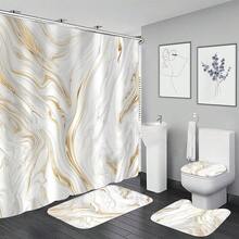 Nkzply 4 Pcs White Marble Shower Curtain Set Gold Bathroom Sets With Shower Curtain And Rugs Modern Abstract Bathroom Decor Accessories Bathroom Rugs Toilet Lid Cover With Hooks{Inchcolor_nameinch:InchWhiteGoldinch} - 白金 - 查看 1