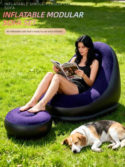 1pc Thick Purple Inflatable Sofa And Footrest, Providing Comfort And Durability For Indoor Decor. Suitable For Bedroom, Living Room And Leisure Spaces. High-Quality Material Ensures Long-Term Use.
