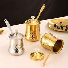 Handmade Turkish Coffee Pot - Vintage Arabic Coffee Maker & Milk Warmer With Golden Hammered Exterior, 600/400/200ml Capacity, Stovetop Compatible, No Electricity Needed, Ergonomic Handle & Lid Ideal For Home, Cafes, Restaurants Elegant Kitchen Decor - Compatible With Gas, Electric, Induction StovesCafe Equipment
