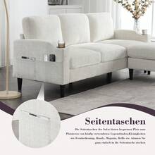 Elegantes Sofa mit Hocker & Stauraum – 4-Sitzer mit bequemen Armlehnen, Getränkehalter, Seitentaschen & robusten Kunststofffüßen, Samtbezug für hautfreundlichen Komfort