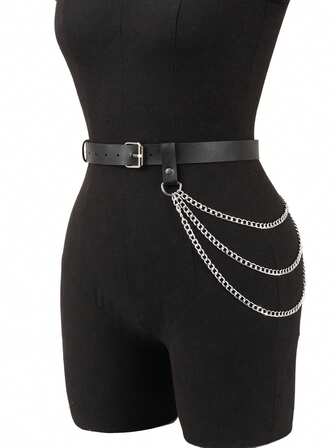 皮革束身腰带配链条，日常穿搭，身体链条束腰带，节日夜店装扮，腰链腰带