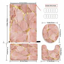 1/3/4 件粉色大理石图案现代浴帘浴室套装，防水耐磨配件，带 12 个挂钩 - 包括马桶座套、浴垫和地毯 - 非涤纶面料 - 可水洗 - 非常适合节日装饰、家居/卧室/房屋/西方装饰， - 彩色 - 查看 19