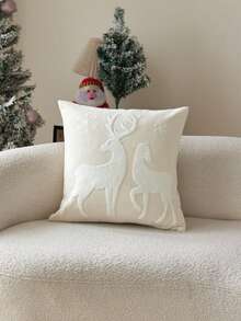 1 buc. Față de pernă brodată 3D din catifea reiată cu model de cerb înzăpezit de Crăciun, decor de casă potrivit pentru sufragerie, dormitor, petrecere, canapea, mașină și diverse medii, toamnă/iarnă - Multicolor - Vizualizare 7
