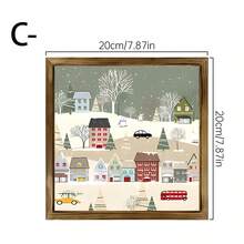 1pc 2D Flat Winter Themed Wooden Wall Art - Snowy Town Scene With Holiday Atmosphere, Christmas Festive Wall Decor, Charming Rural Landscape, Holiday Living Room Decoration - Wood Panel Painting-square - View 10