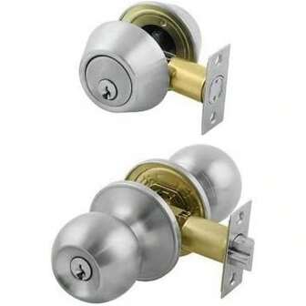 608510 Raymond Brushed Nickel Entrance And Deadbolt Combo Knob Set