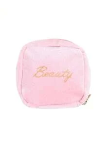 1pc New Mini Cosmetic Pouch, Lipstick Bag, Plush Velvet Makeup Bag With Golden-Tone Zipper And Keychain, Compact Travel Organizer For Lipstick, Earphones, Jewelry, Small Makeup Bag, Coin Purse