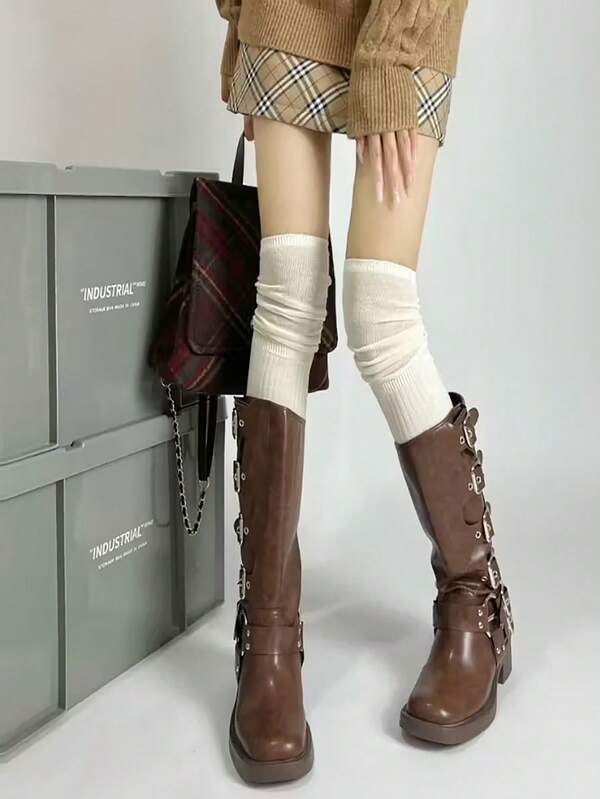 1 Pair/4 Pairs Solid Color Slim Fit Calf Socks, Fashion Trending Socks, Warm Long Socks Suitable For Daily Wear With Leather Shoes, Autumn/Winter