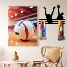 1 件排球奖牌展示架，金属墙面装饰储物架，运动员礼物