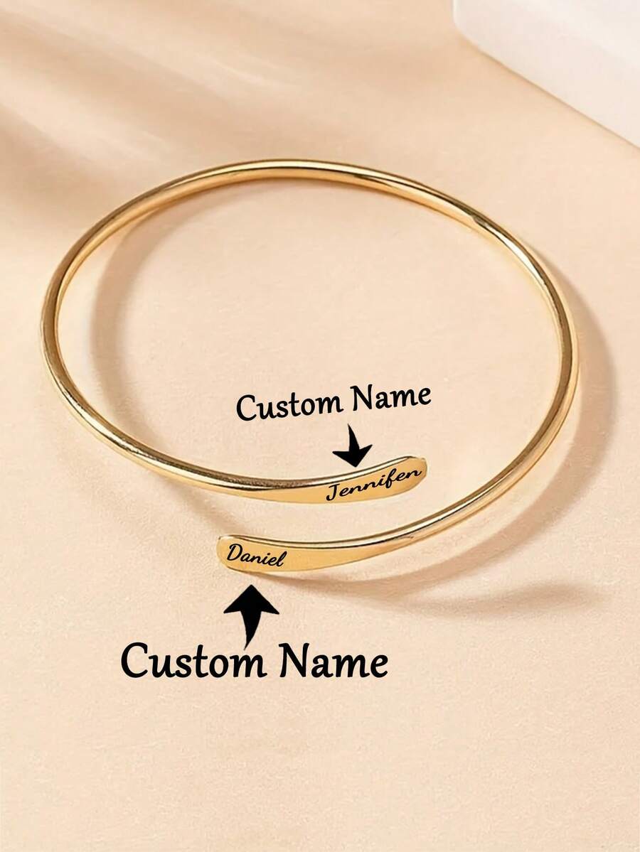 1pc Customizable Double Name Stainless Steel Bracelet, Personalized Minimalist Style, Christmas Gift, Mother's Day Gift