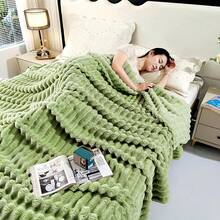 1pc Thick, Oversized Drawstring Cutout Faux Rabbit Fur Plush Milk Plush Flannel Blanket. Soft Fur, Double-Sided Warmth, Multipurpose Use. Suitable For Office Naps, Sofa, Travel, Air Conditioning, All-Season, Whole Family Use. - Green - View 10