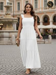 Women's Plus Size Long Dress, Three Marias Style, Elegant Evangelical Fashion, Party Dress, Sleeveless, Strapless, Ruffled, Dune - 白色 - 查看 7