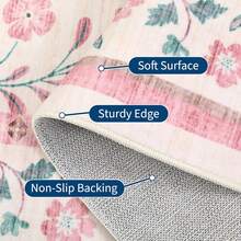 Washable 8x10 Floral Non Slip Low Pile Stain Resistant Area Rugs For Living Room, Bedroom, Girls Room, Farmhouse Dining Room - Pink - Hồng - Xem 10