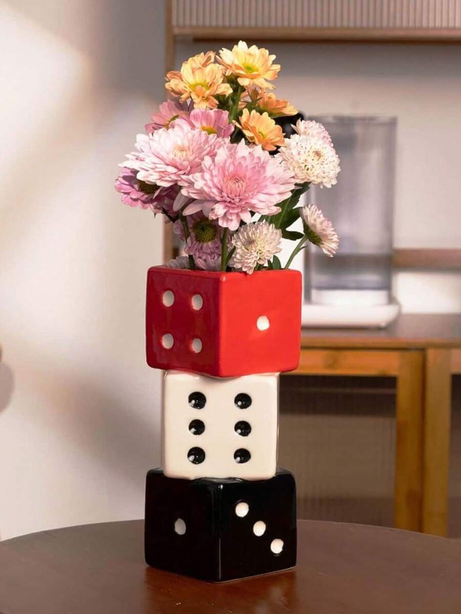 1个手工骰子花瓶 - 独特装饰，可插干花、玫瑰、芦苇 - 设计精美，适合任何现代空间 - 礼物佳品，令人赏心悦目，适合作为圣诞礼物、圣诞装饰品、家居装饰品、卧室装饰品