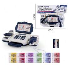 Tecforood 1 Mini Simulated Cash Register Toy With Light Blue As The Main Color And Printed With Cute Patterns Such As Fruits. It Has A Cute Supermarket Style, High-Quality Plastic Material, And Restores The Shape Of A Real Cash Register (Including Rich Details Such As Calculator And Card Reader), The Basic Model Has No Sound Function