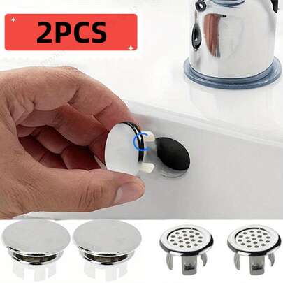2个ABS材质水槽溢水孔盖，适用于厨房浴室洗脸盆，装饰性浴缸排水盖，洗脸盆圆形溢水环塞，厨房用品，厨房配件，厨房工具