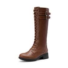 Women's Knee High Riding Combat Boots Side Zipper Motorcycle Boots Outdoor Casual For Fall And Winter - 淺棕色 - 查看 9
