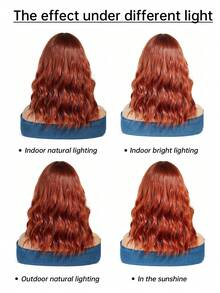 Peluca sintética de onda media de color rojo marrón con flequillo, cabello rizado rojo resistente al calor para uso diario de mujeres. (Preste atención a cómo la usa y cuida, ya que debido a la iluminación y el ángulo durante la fotografía, el producto real puede tener ligeras diferencias de color en comparación con las imágenes.)