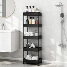 5 - carrito de cocina de cinco pisos con ruedas - organizador móvil de plástico duradero para bocadillos y libros y organización del hogar - fácil montaje, ahorro de espacio - diseño de Sala de estar, dormitorio, cocina, utilidades multifuncionales | estanterías abiertas | estructura robusta de ruedas - Blanco - Ver 8