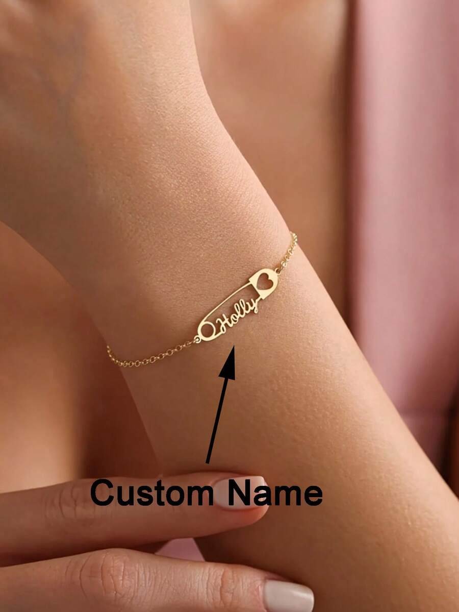 Personalized Paperclip Shaped Name Bracelet, Customized Name Bracelet, Stainless Steel Jewelry, Minimalist Women's Name Bracelet, Women's Customized Name Bracelet, Birthday Gift, Party Gift, Christmas Gift, Bridesmaid Gift, Anniversary, Valentine's Day, Father's Day, Mother's Day Special Gift - Multicolor - View 1