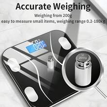 智能体脂秤，数字体重秤，带LED背光显示屏和钢化玻璃，可通过蓝牙连接手机应用程序，是一款精准的电子体重测量设备。 - 彩色 - 查看 5