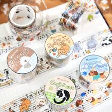 1 Rolle/Tüte Klebeband, süße Haustier Musiknoten Serie, niedlicher Katzen- und Hunde-Musiknotations-Themen PET-KlebebaSammelalbumbook-Zubehör und Notizbuch-Accessoires, zum Dekorieren von Fotorahmen, Computer- und Handyhüllen, Wasserbechern, Zeitschriften, Federmäppchen, Büro-Dekoaufkleber, Schulanfang-Saison Aufkleber, Schulmaterial