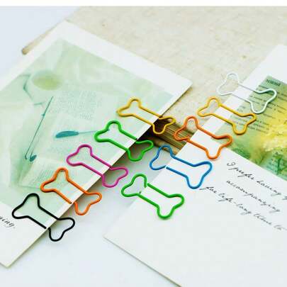 100pcs Colorful Bone Shaped Paper Clips, Unique Metal Clips, Creative Gifts, Cute Cartoon Bookmarks