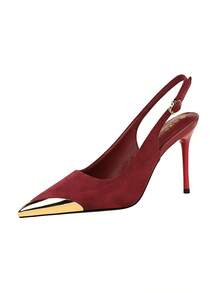 欧美风金属尖头高跟鞋，细跟超高跟踝带女士派对鞋 - 安可拉紅色 - 查看 7