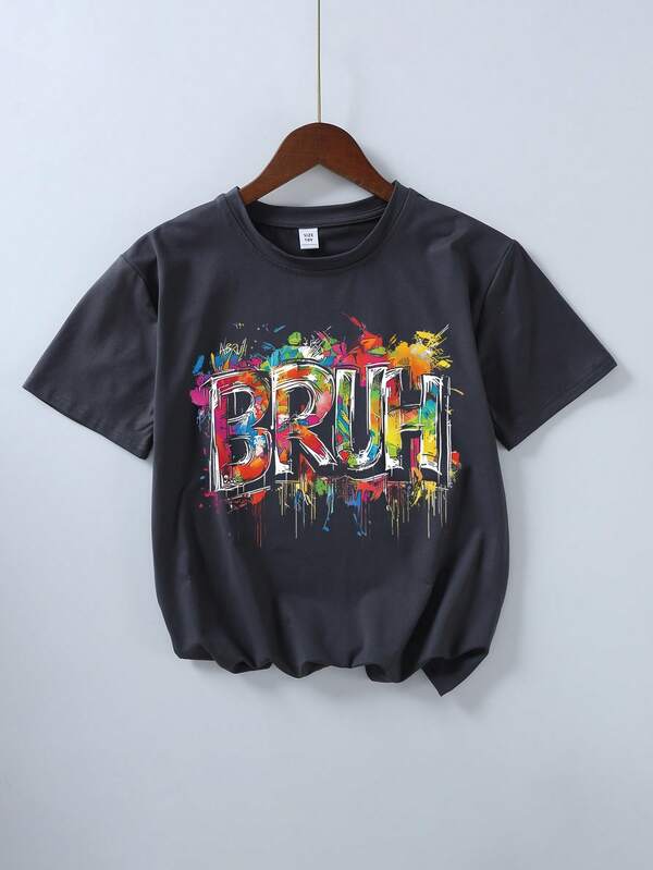 Teen Boy Loose Plus Size Casual Simple Slogan Pattern Printed Round Neck Short Sleeve T-Shirt Joker Leisure Sports Youth Summer Coat,T Shirts