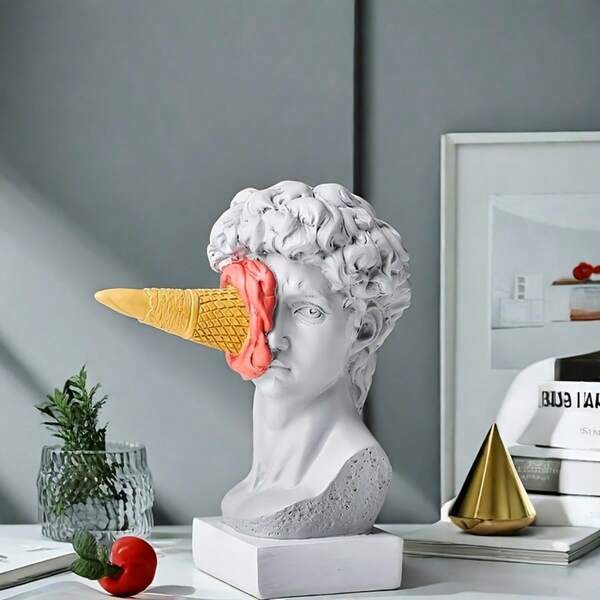 1 Ice Cream Cone Resin Statue Of David, Modern European Decorative Sculpture, Versatile Room Decoration, Suitable For Indoor And Outdoor Use, No Power Required, Perfect For Eanukkah, Thanksgiving, Valentine's Day, Festival