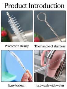 Long Straw Brush,Straw Cleaning Brush By 304 Stainless Steel And Nylon Bristles,Pipe Cleaners,Extra Long Straw Brush For Sippy Cup, Water Bottle And Tubes, Drinking Straw Cleaning Brush - Clear - View 3